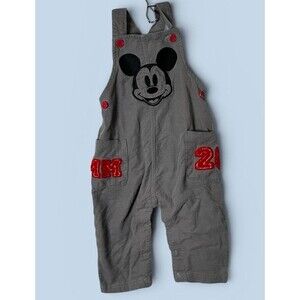 VGC Disney Mickey Mouse Corduroy Overalls Embroidered Red Buttons 6/9M